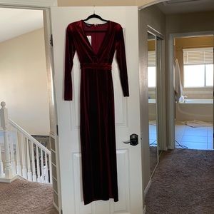 Bebe Double Slit Velvet Maxi Dress